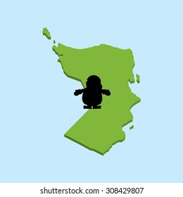 A 3D map on blue water with Santa background of  Oman