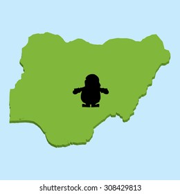 A 3D map on blue water with Santa background of  Nigeria