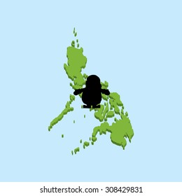 A 3D map on blue water with Santa background of  Philippines