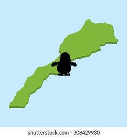 A 3D map on blue water with Santa background of  Morocco