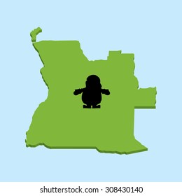 A 3D map on blue water with Santa background of  Angola