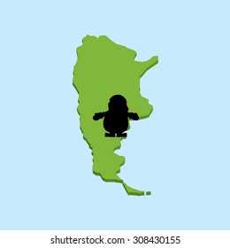 A 3D map on blue water with Santa background of  Argentina