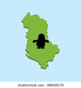 A 3D map on blue water with Santa background of  Albania