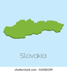 A 3D map on blue water background of Slovakia