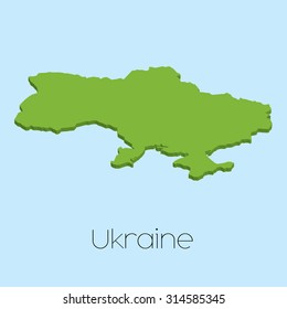 A 3D map on blue water background of Ukraine
