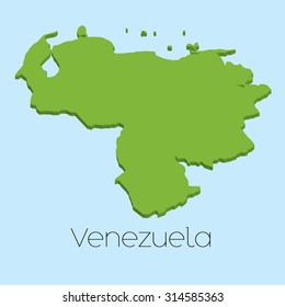 A 3D map on blue water background of Venezuela