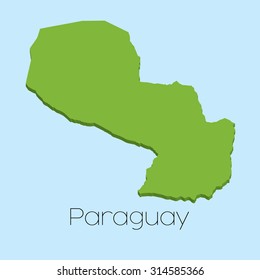 A 3D map on blue water background of Paraguay