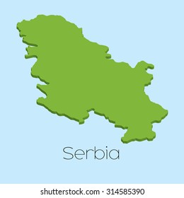 A 3D map on blue water background of Serbia
