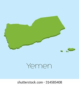 A 3D map on blue water background of Yemen