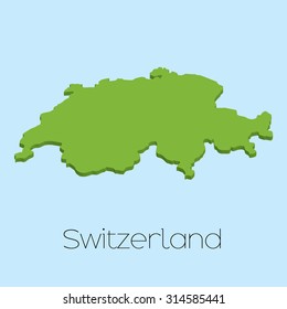 A 3D map on blue water background of Switzerland