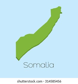 A 3D map on blue water background of Somalia