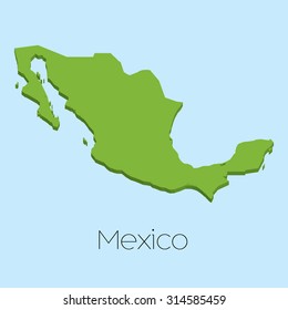 A 3D map on blue water background of Mexico