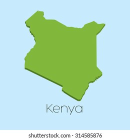 A 3D map on blue water background of Kenya