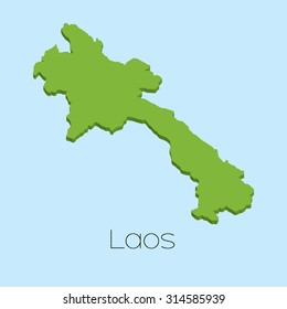 A 3D map on blue water background of Laos