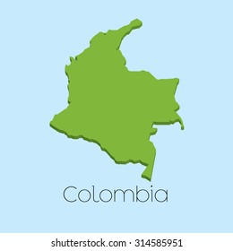 A 3D map on blue water background of Colombia