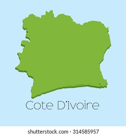 A 3D map on blue water background of CoteDivoire