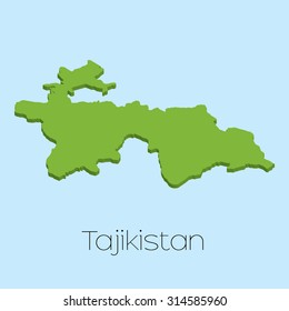 A 3D map on blue water background of Tajikistan