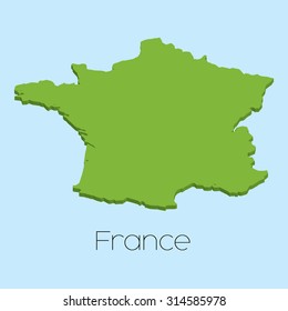 A 3D map on blue water background of France