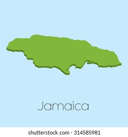 A 3D map on blue water background of Jamaica