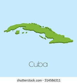 A 3D map on blue water background of Cuba