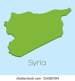 A 3D map on blue water background of Syria