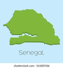 A 3D map on blue water background of Senegal