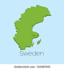 A 3D map on blue water background of Sweden