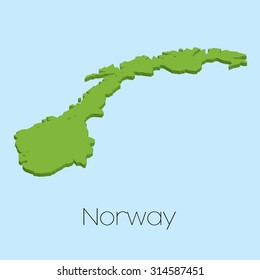 A 3D map on blue water background of Norway