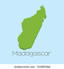 A 3D map on blue water background of Madagascar