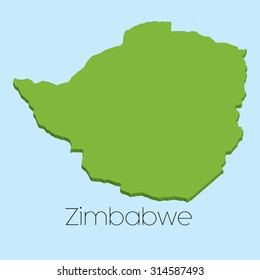 A 3D map on blue water background of Zimbabwe