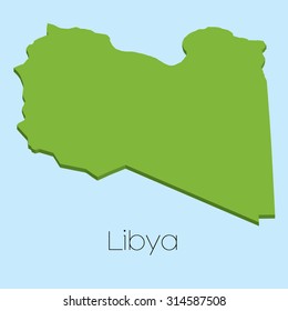A 3D map on blue water background of Libya