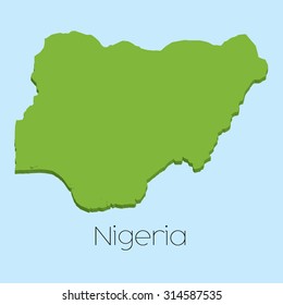 A 3D map on blue water background of Nigeria