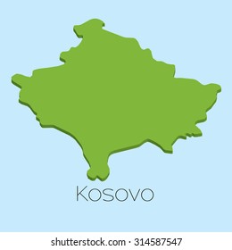 A 3D map on blue water background of Kosovo