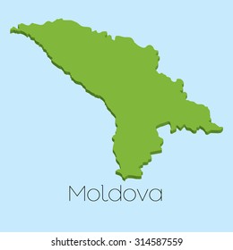 A 3D map on blue water background of Moldova