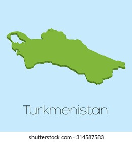 A 3D map on blue water background of Turkmenistan