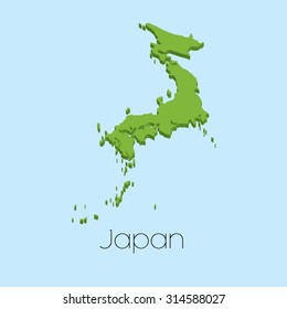 A 3D map on blue water background of Japan