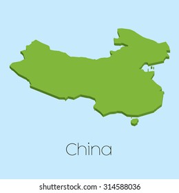 A 3D map on blue water background of China