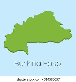 A 3D map on blue water background of BurkinaFaso