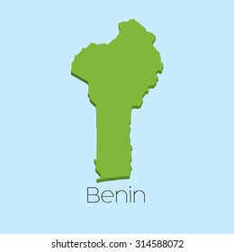 A 3D map on blue water background of Benin