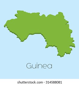 A 3D map on blue water background of Guinea