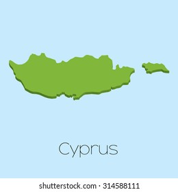 A 3D map on blue water background of Cyprus