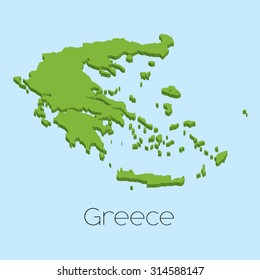 A 3D map on blue water background of Greece