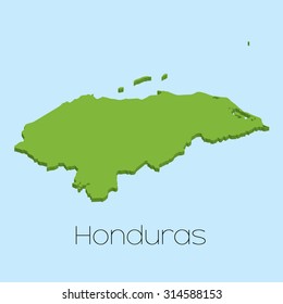 A 3D map on blue water background of Honduras