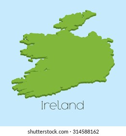 A 3D map on blue water background of Ireland
