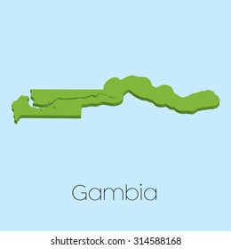 A 3D map on blue water background of Gambia