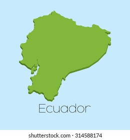 A 3D map on blue water background of Ecuador