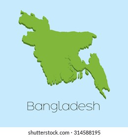A 3D map on blue water background of Bangladesh
