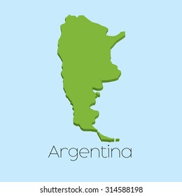 A 3D map on blue water background of Argentina