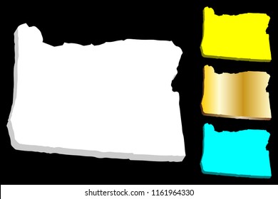 3D map of Oregon (United States of America, The Beaver State) - white, yellow, blue and gold - vector illustration