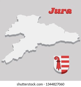 3D Map outline and Coat of arms of Jura, The canton of Switzerland with name text Jura.